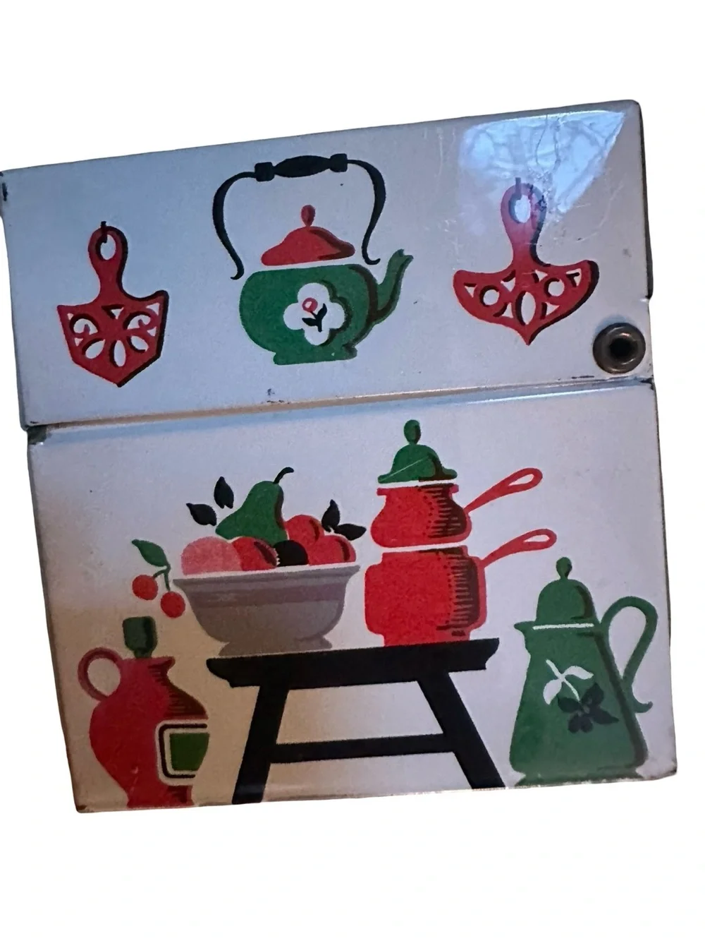Recipe Box Metal Vintage Cottage Core Stylecraft No805 Cast Iron Stove Kitchen